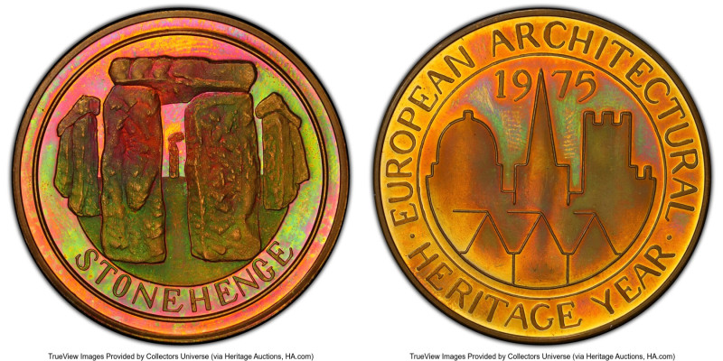 "European Architectural Heritage - Stonehenge" brass Medal 1975 SP66 PCGS, 41mm....