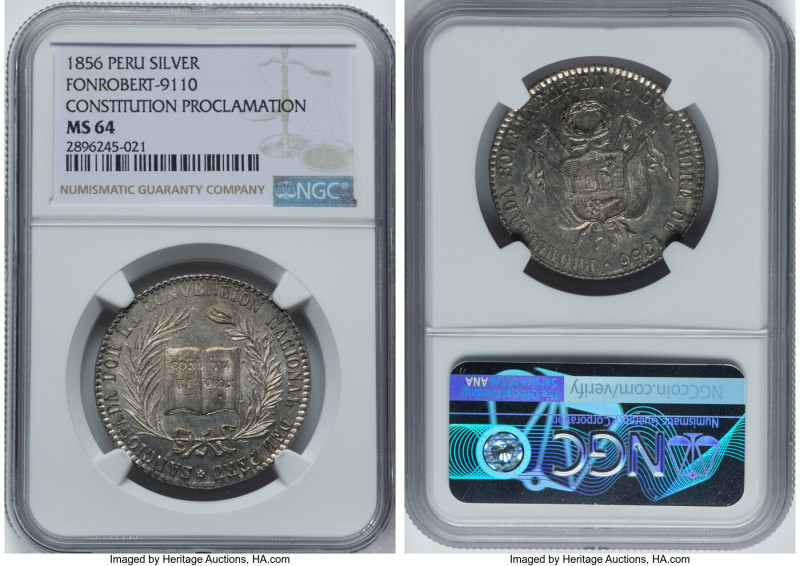 Republic sliver "National Constitution Proclamation" Medal 1856 MS64 NGC, Fonrob...