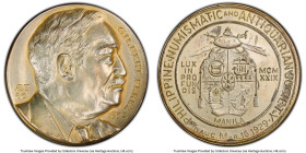 Republic silvered "Gilbert Perez" Medal 1952 MS63 PCGS, Honeycutt-422, Basso-874. 45mm. Accompanied by old collector's tag. Privately purchased from A...