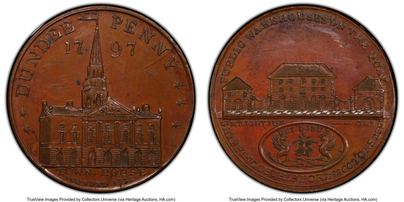 Angusshire. Dundee "Public Warehouses" Penny Token 1797 MS63 Brown PCGS, D&H-5. ...