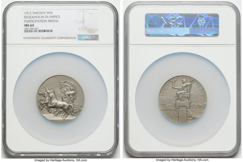 "Stockholm Olympics - Participation" white metal Medal 1912 MS64 NGC, Gad-1912.2...