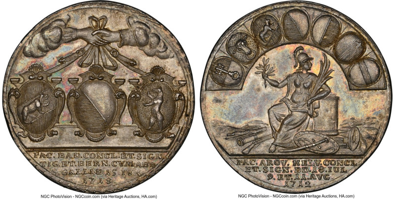 "Peace of Aarau" silver Medal 1718-Dated MS64 NGC, SM-138. 36mm. HID09801242017 ...