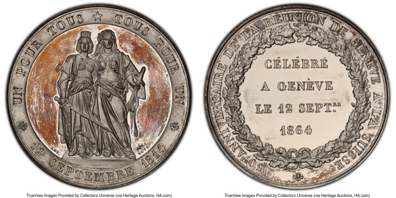 Confederation silvered "50th Anniversary of Geneva Reunion" Specimen Medal 1864 ...