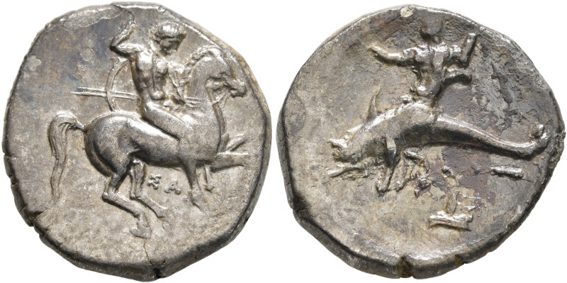 CALABRIA. Tarentum. Circa 332-302 BC. Didrachm or Nomos (Silver, 22 mm, 7.85 g, ...