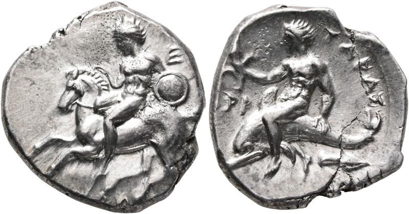 CALABRIA. Tarentum. Circa 280-272 BC. Didrachm or Nomos (Silver, 21 mm, 7.81 g, ...