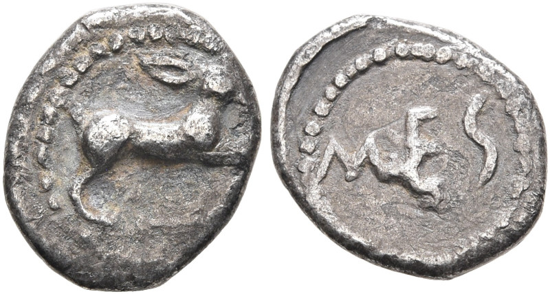 SICILY. Messana. Circa 480-462/1 BC. Litra (Silver, 10 mm, 0.44 g, 8 h). Hare sp...