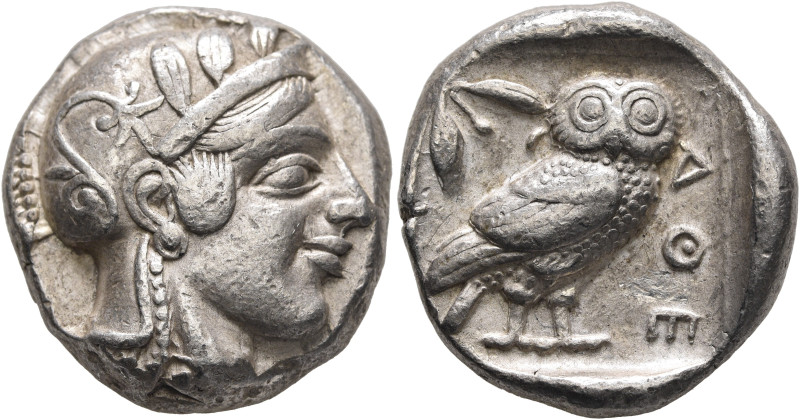 ATTICA. Athens. Circa 440s BC. Tetradrachm (Silver, 24 mm, 17.23 g, 7 h). Head o...