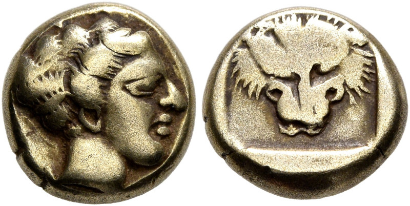 LESBOS. Mytilene. Circa 454-428/7 BC. Hekte (Electrum, 10 mm, 2.47 g, 9 h). Fema...