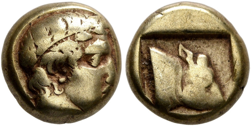 LESBOS. Mytilene. Circa 454-428/7 BC. Hekte (Electrum, 9 mm, 2.50 g, 9 h). Laure...