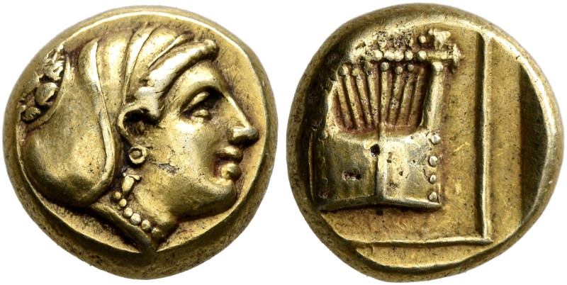 LESBOS. Mytilene. Circa 412-378 BC. Hekte (Electrum, 9 mm, 2.54 g, 11 h). Head o...