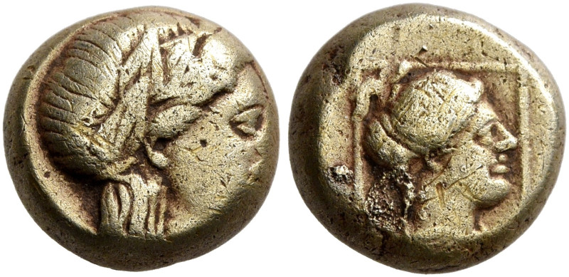 LESBOS. Mytilene. Circa 377-326 BC. Hekte (Electrum, 9 mm, 2.53 g, 11 h). Laurea...