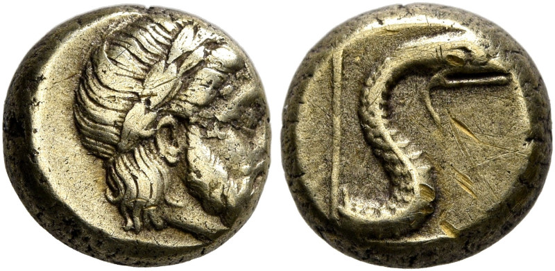 LESBOS. Mytilene. Circa 377-326 BC. Hekte (Electrum, 9 mm, 2.55 g, 1 h). Laureat...