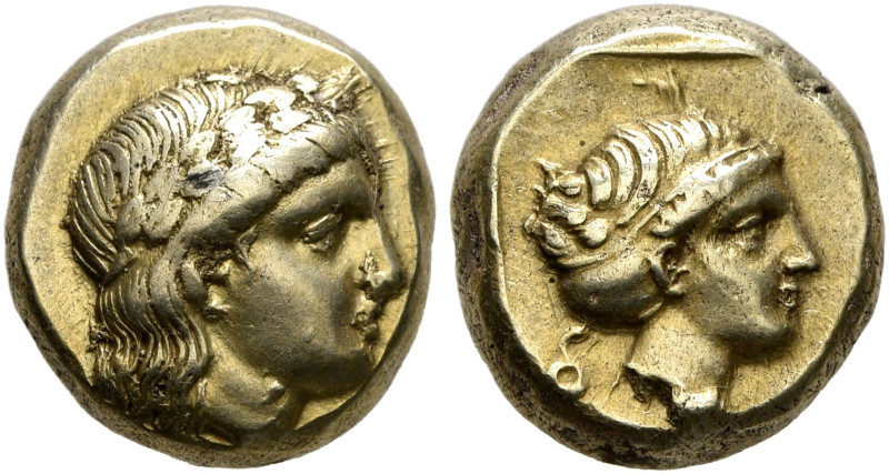 LESBOS. Mytilene. Circa 377-326 BC. Hekte (Electrum, 9 mm, 2.56 g, 12 h). Laurea...