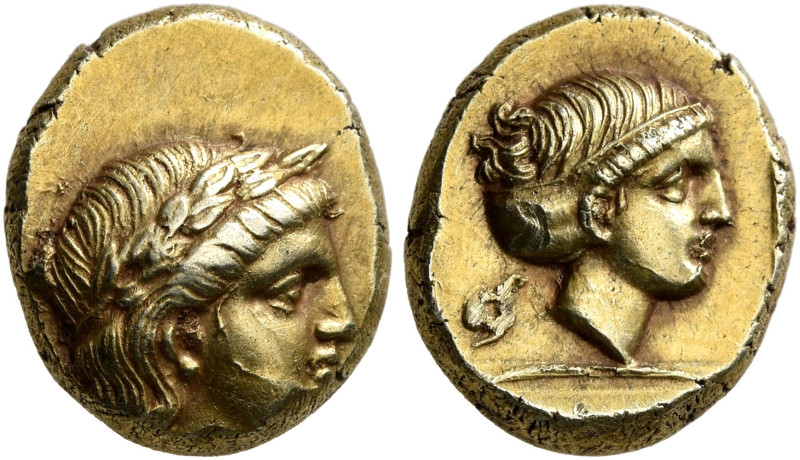 LESBOS. Mytilene. Circa 377-326 BC. Hekte (Electrum, 9 mm, 2.55 g, 1 h). Laureat...