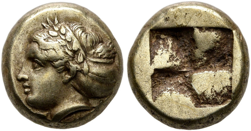 IONIA. Phokaia. Circa 387-326 BC. Hekte (Electrum, 9 mm, 2.54 g, 1 h). Laureate ...