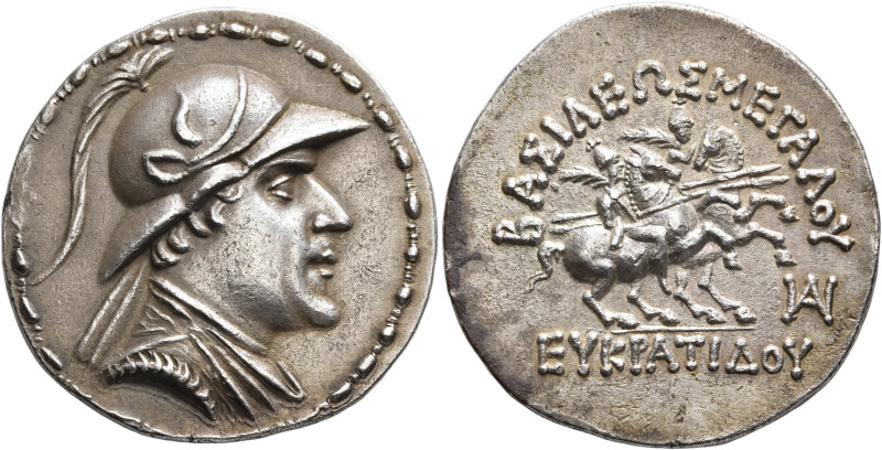 BAKTRIA, Greco-Baktrian Kingdom. Eukratides I, circa 170-145 BC. Tetradrachm (Si...