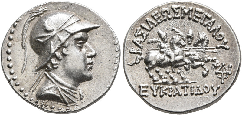 BAKTRIA, Greco-Baktrian Kingdom. Eukratides I, circa 170-145 BC. Drachm (Silver,...