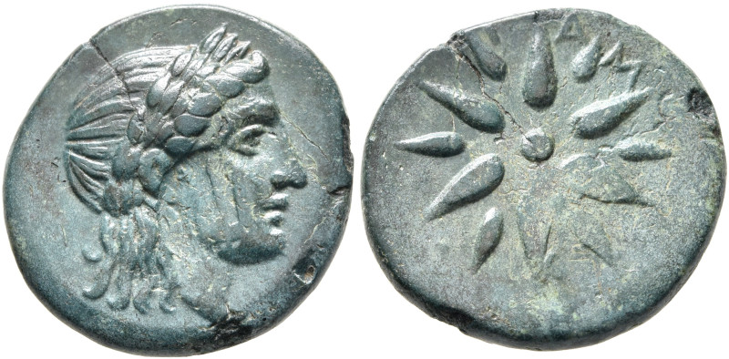 MYSIA. Gambrion. 4th century BC. AE (Bronze, 16 mm, 3.13 g, 12 h). Laureate head...