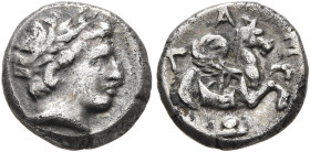 MYSIA. Lampsakos. 4th century BC. Diobol (Silver, 9 mm, 1.41 g, 12 h). Laureate head of Apollo to right. Rev. Λ-Α-Μ Forepart of Pegasos to right; belo...