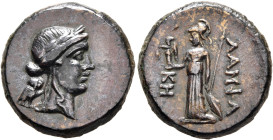 MYSIA. Lampsakos. 2nd-1st century BC. AE (Bronze, 19 mm, 6.33 g, 1 h). Laureate head of Apollo to right; to left, owl with closed wings standing right...