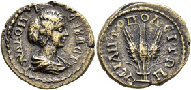 MYSIA. Miletopolis. Julia Domna, Augusta, 193-217. Assarion (Orichalcum, 20 mm, 4.56 g, 7 h). IOYΛ ΔOMNA CΕΒΑCΤ Draped bust of Julia Domna to right. R...