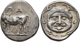 MYSIA. Parion. 4th century BC. Hemidrachm (Silver, 14 mm, 2.38 g, 7 h). ΠΑ/ΡΙ Bull standing left, head turned back to right. Rev. Facing gorgoneion wi...