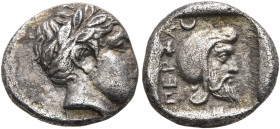 MYSIA. Pergamon. Circa 450 BC. Diobol (Silver, 11 mm, 1.64 g, 12 h), Gongylos or Eurysthenes (?) as satrap. Laureate head of Apollo to right. Rev. ΠΕΡ...