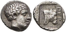 MYSIA. Pergamon. Circa 450 BC. Obol (Silver, 6 mm, 0.56 g, 11 h), Gongylos or Eurysthenes (?) as satrap. Laureate head of Apollo to right. Rev. ΠΕΡΓ H...