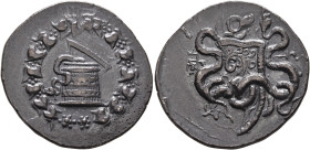 MYSIA. Pergamon. Circa 166-67 BC. Cistophorus (Silver, 28 mm, 12.73 g, 12 h), circa 160-150. Cista mystica from which snake coils; around, ivy wreath ...