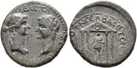 MYSIA. Pergamum. Tiberius, with Julia Augusta (Livia), 14-37. Hemiassarion (Bronze, 18 mm, 3.71 g, 1 h), P. Petronius, proconsul, year 6 = circa AD 30...