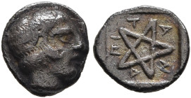 MYSIA. Pitane. 4th century BC. Obol (Silver, 7 mm, 0.42 g, 12 h). Youthful male head to right. Rev. ΠI-T-A-N-A Pentagram; all within incuse square. Pl...