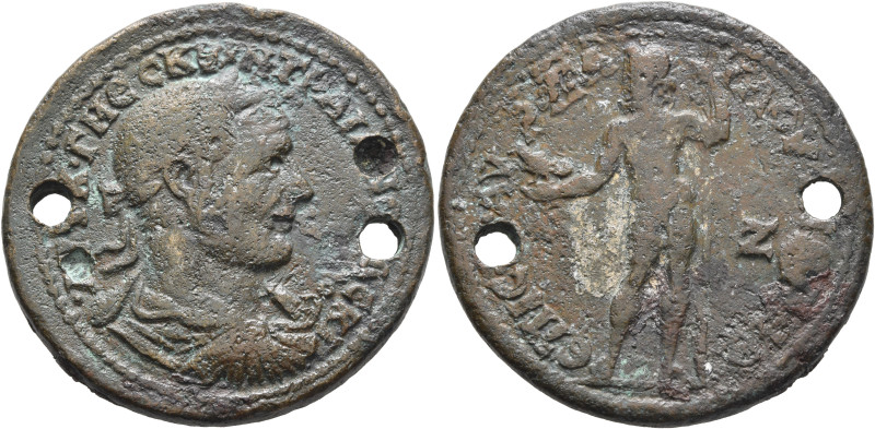 AEOLIS. Aegae. Trajan Decius, 249-251. Medallion (Bronze, 40 mm, 38.08 g, 12 h),...