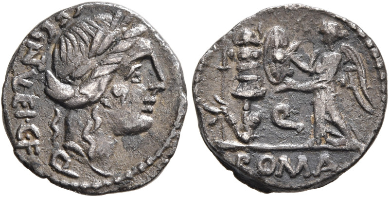 C. Egnatuleius C.f, 97 BC. Quinarius (Silver, 15 mm, 1.67 g, 11 h), Rome. C·EGN ...