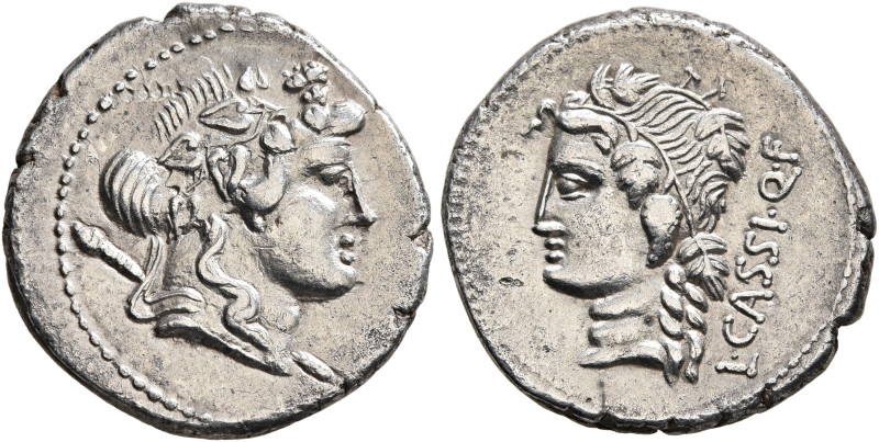 L. Cassius Q.f. Longinus, 78 BC. Denarius (Silver, 19 mm, 3.90 g, 9 h), Rome. He...