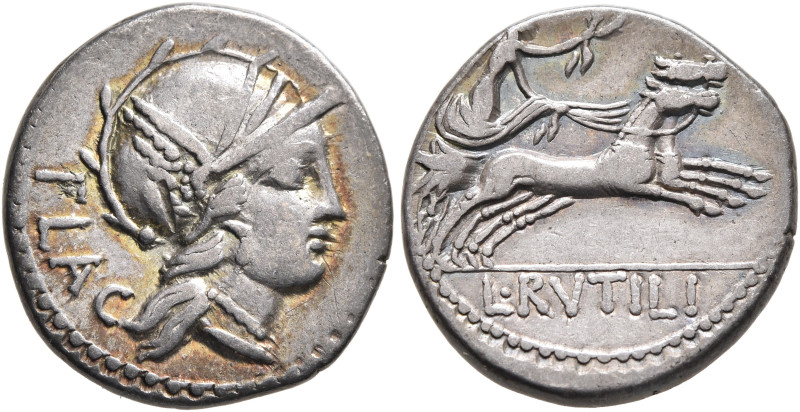 L. Rutilius Flaccus, 77 BC. Denarius (Silver, 18 mm, 3.73 g, 6 h), Rome. FLAC He...