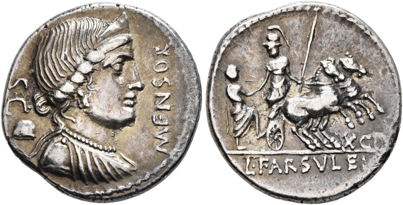 L. Farsuleius Mensor, 76 BC. Denarius (Silver, 19 mm, 3.93 g, 6 h), Rome. MENSOR...