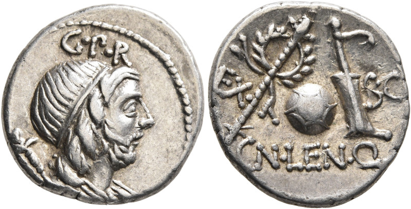 Cn. Cornelius Lentulus, 76-75 BC. Denarius (Silver, 19 mm, 3.92 g, 6 h), uncerta...