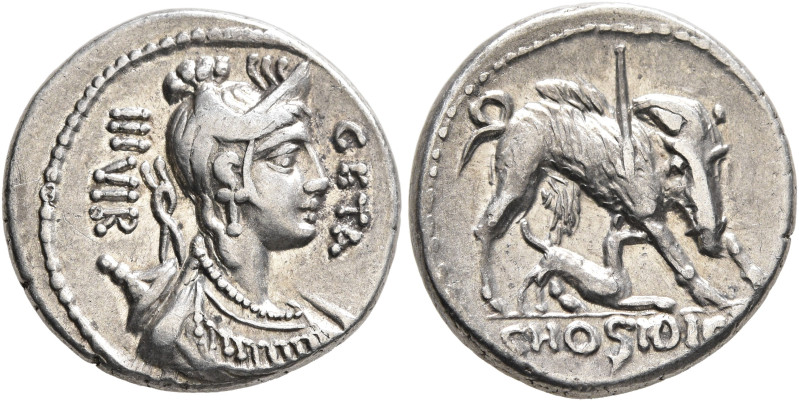 C. Hosidius C.f. Geta, 64 BC. Denarius (Silver, 18 mm, 3.89 g, 2 h), Rome. GETA ...