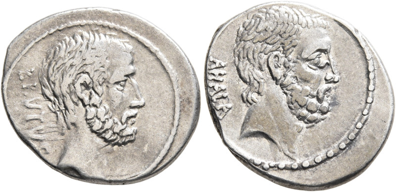 M. Junius Brutus, 54 BC. Denarius (Silver, 20 mm, 3.84 g, 4 h), Rome. BRVTVS Bea...