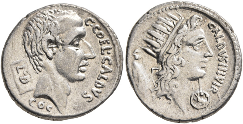 C. Coelius Caldus, 53 BC. Denarius (Silver, 19 mm, 3.66 g, 11 h), Rome. C•COEL•C...