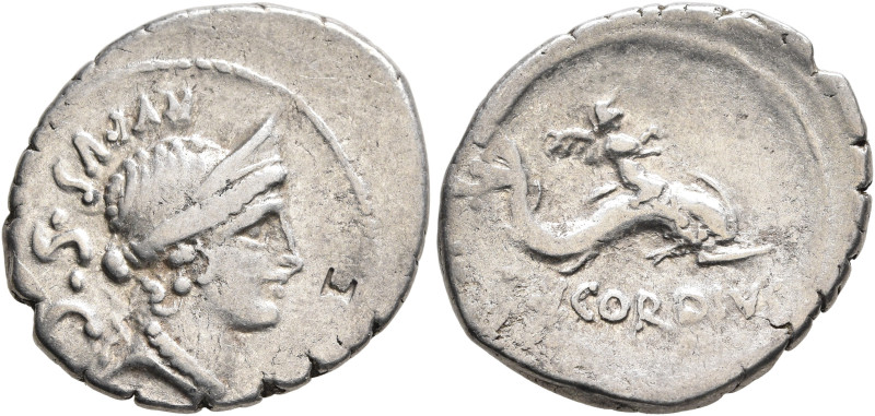 Mn. Cordius Rufus, 46 BC. Denarius (Silver, 21 mm, 3.70 g, 3 h), Rome. RVFVS•S•C...