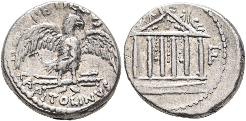 Petillius Capitolinus, 43 BC. Denarius (Silver, 17 mm, 3.95 g, 9 h), Rome. PETIL...