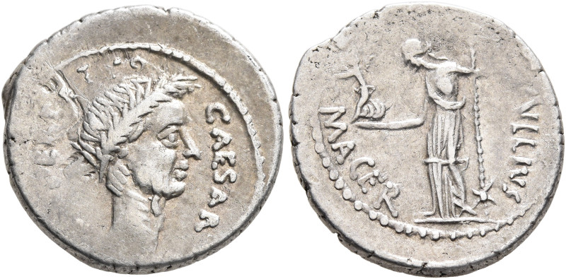 Julius Caesar, 49-44 BC. Denarius (Silver, 19 mm, 3.46 g, 3 h), P. Sepullius Mac...