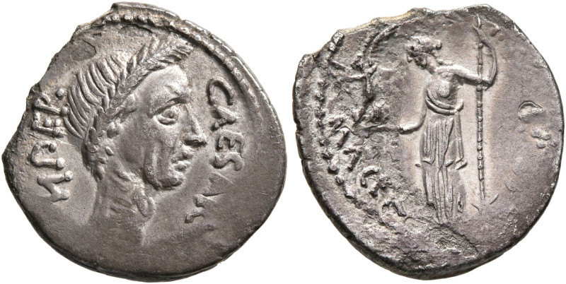 Julius Caesar, 49-44 BC. Denarius (Silver, 18 mm, 2.57 g, 2 h), P. Sepullius Mac...