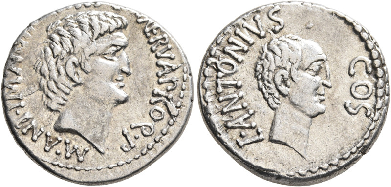 Mark Antony, 44-30 BC. Denarius (Silver, 19 mm, 3.81 g, 12 h), with Lucius Anton...