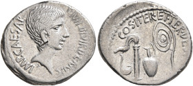 Octavian, 44-27 BC. Denarius (Silver, 20 mm, 3.70 g, 12 h), uncertain mint in Italy, 37 BC. IMP•CAESAR DIVI F III•VIR ITER R P•C Bare head of Octavian...