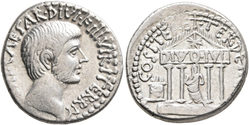 Octavian, 44-27 BC. Denarius (Silver, 19 mm, 3.99 g, 6 h), mint moving with Octa...