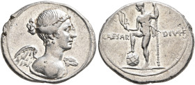 Octavian, 44-27 BC. Denarius (Silver, 20 mm, 3.64 g, 12 h), Italian mint (Rome?), autumn 31 BC-summer 30 BC. Winged bust of Victory to right. Rev. CAE...