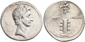 Octavian, 44-27 BC. Denarius (Silver, 20 mm, 3.49 g, 11 h), uncertain mint in Italy (Rome?), autumn 30-summer 29. Laureate head of Octavian to right. ...