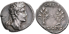 Augustus, 27 BC-AD 14. Denarius (Silver, 19 mm, 3.92 g, 6 h), uncertain mint in Spain (Colonia Caesaraugusta?), 19-18 BC. Head of Augustus to right, w...